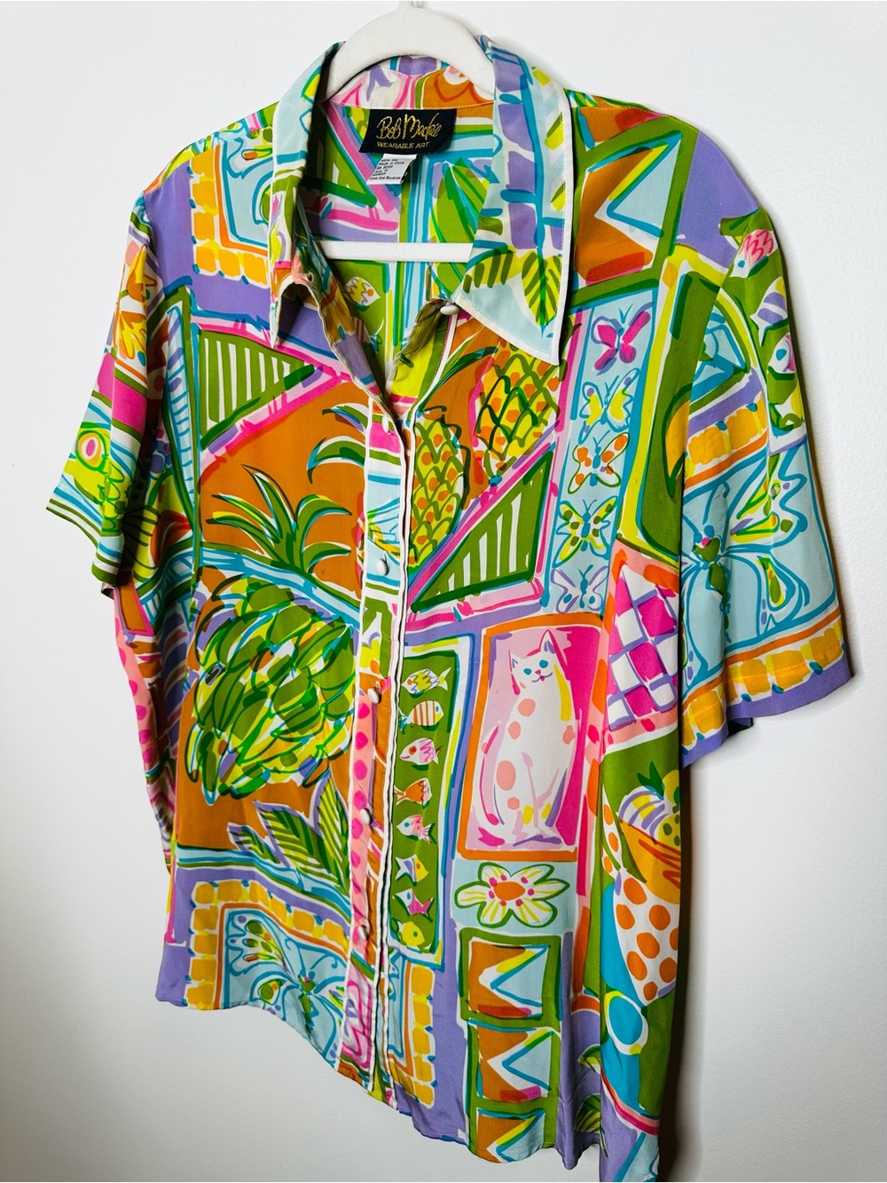 Vintage Bob Mackie Wearable Art 100% Silk Tropical Print Blouse Size 1X - Picture 3 of 7
